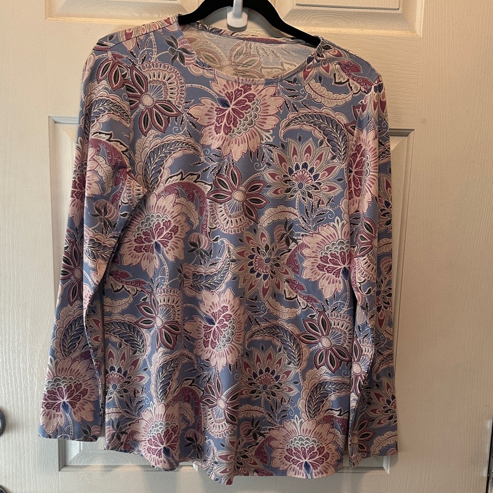 Pure Jill Lavender & Blue Floral Long-Sleeve Pima Cotton Shirttail Tee Size S